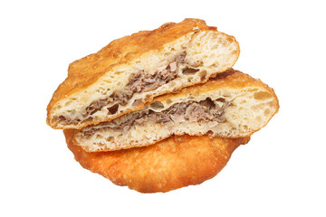 fried belyash with chicken meat, round, isolated background on a white background