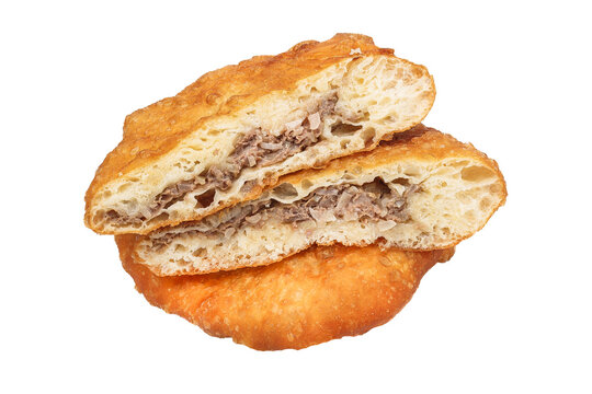 fried belyash with chicken meat, round, isolated background on a white background