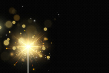 Magical light. Sparkler. Candle sparkling on the background. Realistic vector light effect. Winter, seasonal christmas decoration illustration.	
