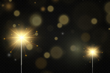 Fototapeta na wymiar Magical light. Sparkler. Candle sparkling on the background. Realistic vector light effect. Winter, seasonal christmas decoration illustration. 
