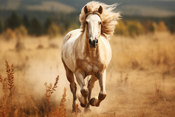 Obraz premium Horse runs gallop on the field