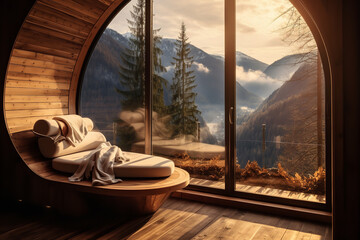 
A sauna session at a high-altitude mountain resort, offering breathtaking views and rejuvenation amidst pristine nature, epitomizing alpine relaxation and tranquility.
