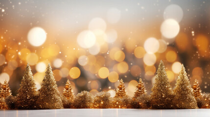 Obraz na płótnie Canvas Golden Christmas background with bokeh lights.