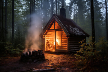 
A traditional Baltic sauna experience, rich in cultural rituals and featuring authentic wood-fired heating, embracing a communal wellness tradition and heritage.
 - obrazy, fototapety, plakaty