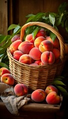Capture the simple beauty of a basket of farm-fresh peaches, their warm colors and fuzziness inviting touch.