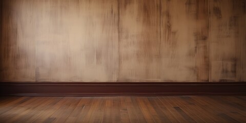 Simple room, mahogany color Wall, laminate Floor