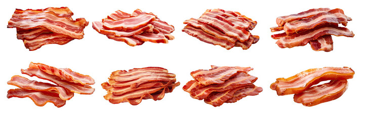 Collection of PNG. Cooked bacon rashers isolated on a transparent background. - obrazy, fototapety, plakaty