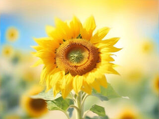 Obraz premium Sunflower on horizontal blur background with copy space.