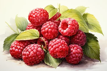 Poster hand drawn watercolor raspberries isolated on white. AI Generated © dark_blade