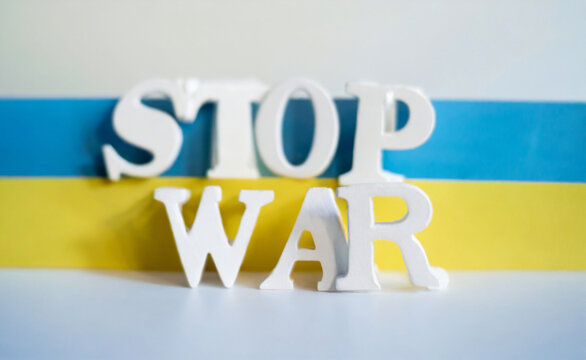 Stop war in Ukraine poster with flag. Support and protection ukrainian.
