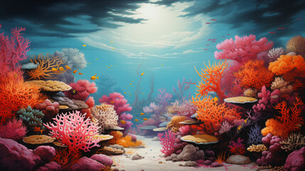 Naklejka na ściany i meble A painting of a coral reef
