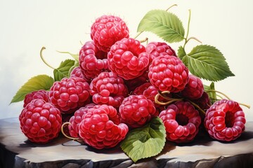 hand drawn watercolor raspberries isolated on white. AI Generated
