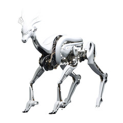 angled view of white robotic animal Gazelle isolated on a white transparent background 