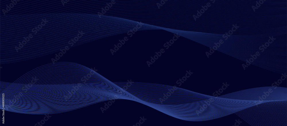 Poster abstract background with glowing wave lines. dark blue horizontal background with shiny moving lines