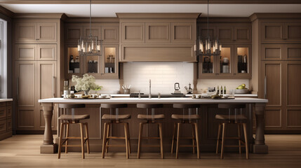 Classic Wooden Kitchen Design with Modern Amenities and Island Seating