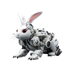 angled view of white robotic animal Rabbit isolated on a white transparent background 