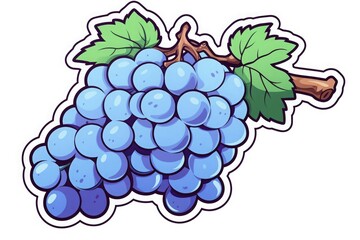 Blue grapes, manga style vector illustration, sticker
