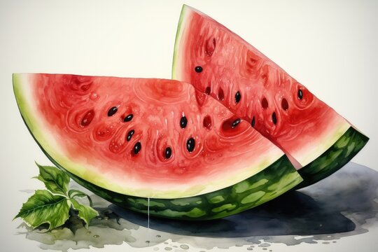 Watercolor watermelon fruit isolated on white. AI Generated