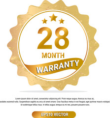 28 month warranty vector art illustration in gold color with fantastic font and white background. Eps10 Vector