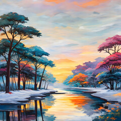 sunset over the river