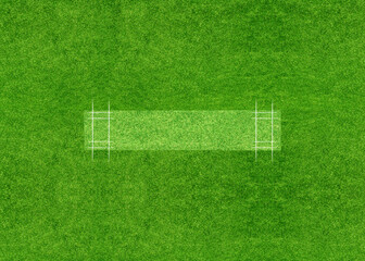 A cricket pitch direct top view of the layout with the grass cricket field
