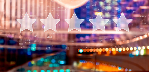 Rating star concept with big city lights at night