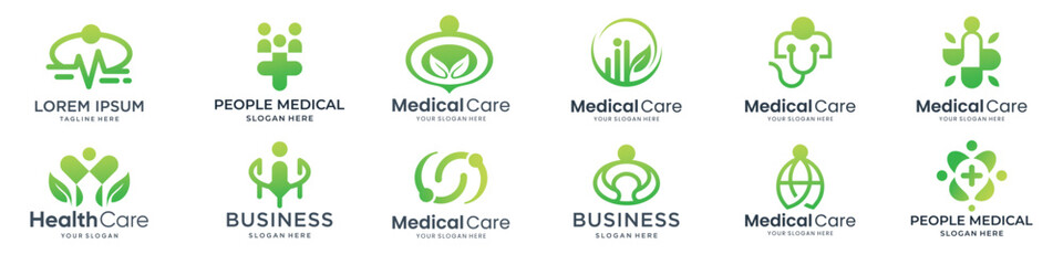 vector set of medical health logo, symbol Health Care template inspirations. Medical pharmacy logotypes set. Isolated Vector illustration