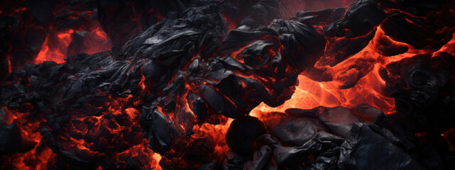 Intense close-up of lava flow and charcoal fire.
