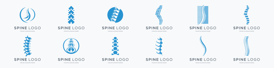 Set of abstract chiropractic logo. massage, back pain, spine symbol osteopathy. icon set logotype. - obrazy, fototapety, plakaty