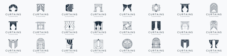 minimalist collection circus curtain,luxury blind, line art window concept. vector illustration