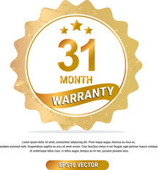 31 month warranty vector art illustration in gold color with fantastic font and white background. Eps10 Vector