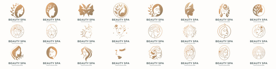 beauty spa woman logo set for salon, makeover, hair stylist, haidresser, haircut. natural women logo beauty salon, spa, cosmetic, and skin care.
