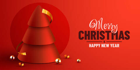 Geometric abstract Christmas tree. Merry Christmas and happy new year banner.
