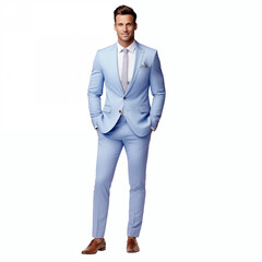 Young Businessman in business casual. Man, happy smiling. Full length portrait isolated on white.