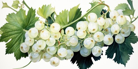hand drawn watercolor white currant isolated on white. AI Generated