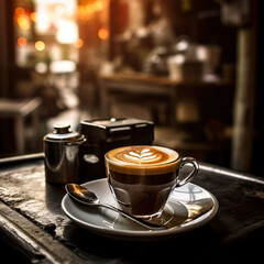 amazing coffee with latte art in a glass cup photography, Generative AI