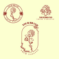 set bundle logo flowers style minimalist line art