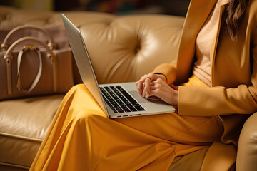 woman typing on laptop and smiling at camera