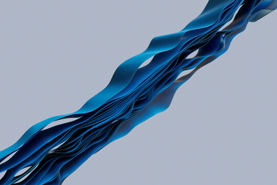 Layers of blue textiles flowing in wave pattern against gray background
