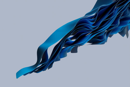 Wavy blue textiles flowing against gray background