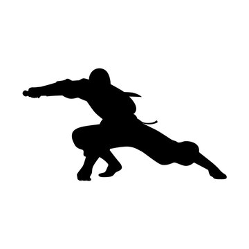 recommend clip art: Ninja silhouette, japanese ninja in black uniform on white background