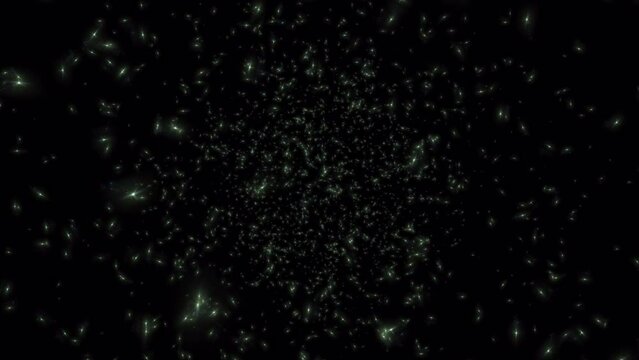 Loop glow green flickering stars particles falling down animation on black abstract background. Animation of fiery glowing green flying ember burning ash particles.Isolate Alpha Channel 