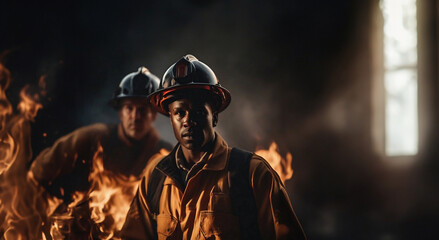 a team of black firefighters putting out a fire