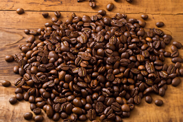 coffee beans on a wooden background