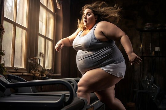 Fat overweight Woman's Journey to Wellness, Capturing the Courage and Resilience in the Pursuit of Health. Ai generated