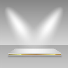 Abstract white 3D pedestal podium. Minimal scene for product display and presentation. Geometric platform. Vector illustration.