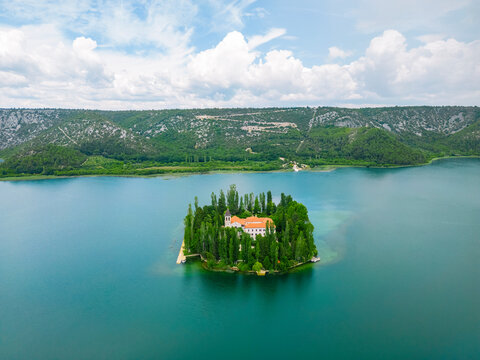 Croatia, Split-Dalmatia County, Split, Aerial view ofVisovac Monastery and surrounding landscape