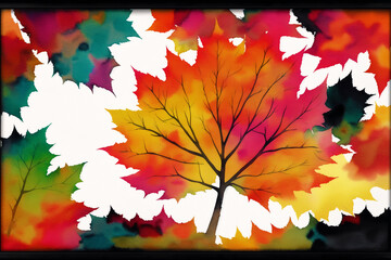 A painting of an aumumn. A colorful autumn leaf background. Watercolor paint. Digital art, Generative AI
