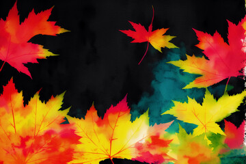 Naklejka na ściany i meble A painting of an aumumn. A colorful autumn leaf background. Watercolor paint. Digital art, Generative AI