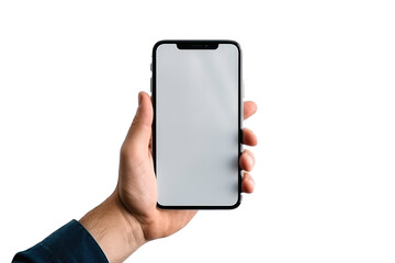 Mock up of a man holding device with copy space for advertiser isolated on transparent and white background. Png transparent.